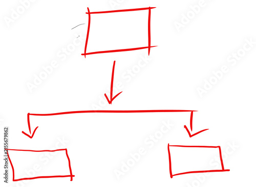 Obraz na płótnie Hand drawn flowchart diagram with a main box splitting into two smaller boxes is