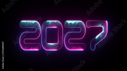 Futuristic 2027 typography with inner smoke texture neon outline the year 2027 rendered