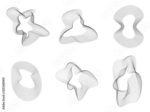 Set of abstract organic fluid shapes with smooth gradients and translucent overlapping layers for modern background design