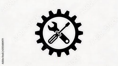 Black gear icon with wrench and screwdriver