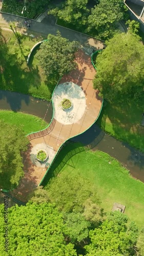 Aerial view of circular pathway in central Yogyakarta park