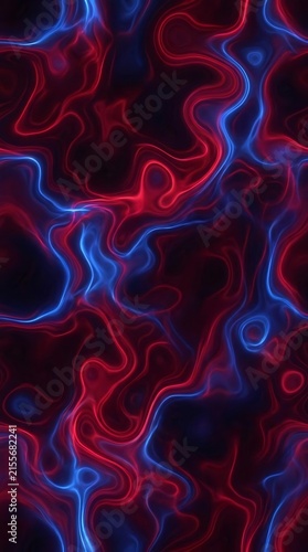 Neon blue and red abstract fluid wave background.