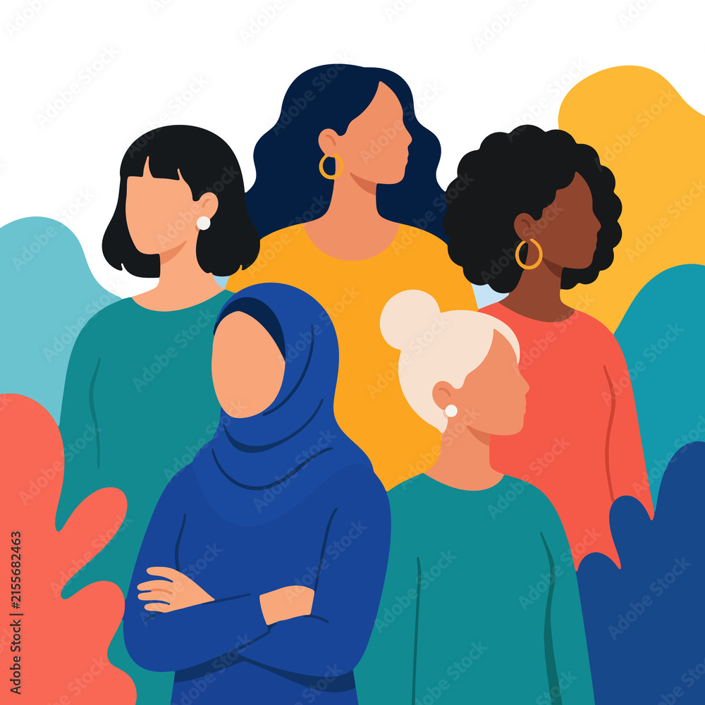 Fototapeta premium Multicultural Women Diversity and Inclusion Community Vector Illustration