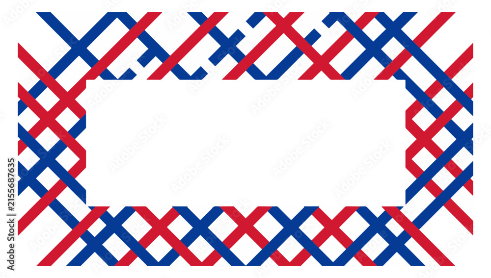 Obraz premium Interwoven red and blue ribbon border vector graphic design forming a rectangular frame for creative projects