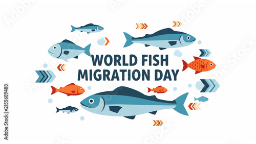 Colorful fish swimming together for World Fish Migration Day.