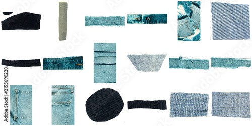 Cuadro en lienzo Collection of denim fabric swatches and details, isolated on transparent backgro