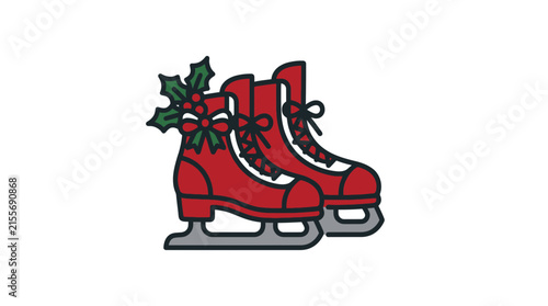 Red Ice Skates with Holiday Decorations