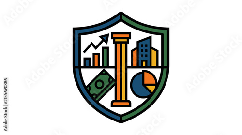 Shield with Financial and Urban Icons