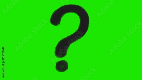 Question mark black hand drawn icon pop up on green screen 