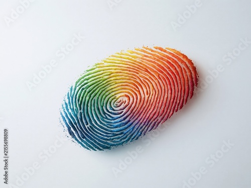 Colorful watercolor fingerprint on a clean white surface