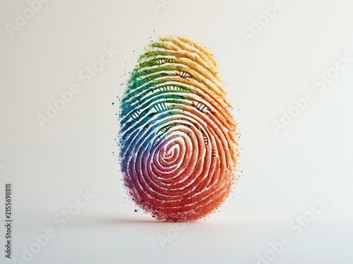 Rainbow colored fingerprint with abstract DNA elements