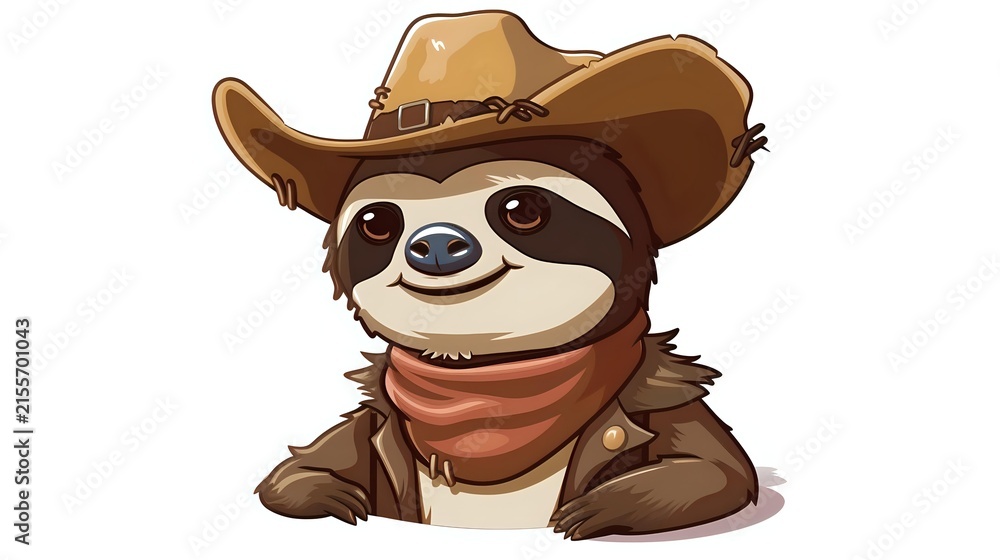 Fototapeta premium Smiling sloth wearing cowboy hat and western bandana