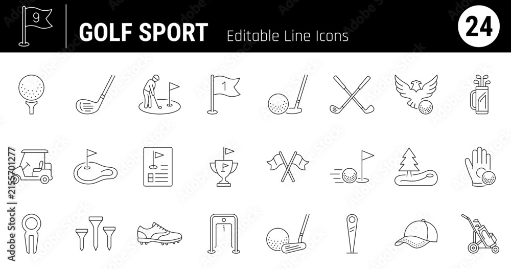 Fototapeta premium Golf Icon. Golf Sport Editable Line Icon Set