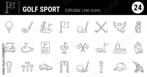 Golf Icon. Golf Sport Editable Line Icon Set