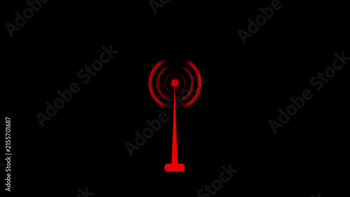 Obraz na płótnie A bright red silhouette of a telecommunications antenna tower emitting radio wav