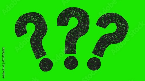 Question mark black hand drawn icon pop up on green screen 