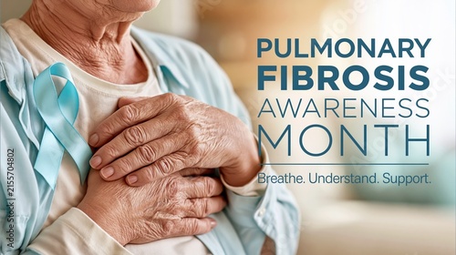 Banner composition, close-up of an elderly patient's hands resting on their chest, text 