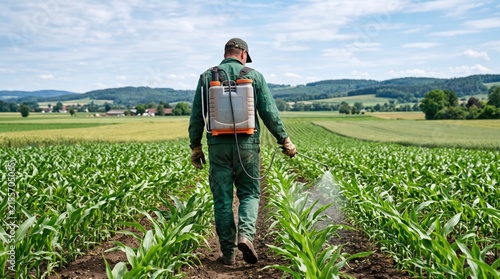 Agricultural Field Worker Caring for Growing Corn Plants