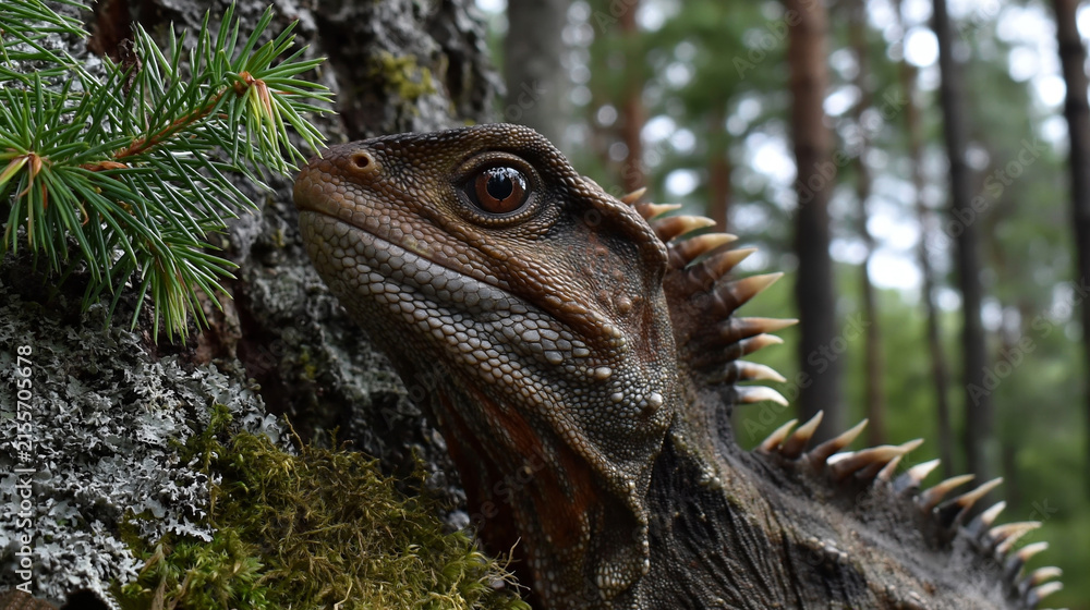 Naklejka premium Close up of tuatara reptile with spikes for nature documentation.