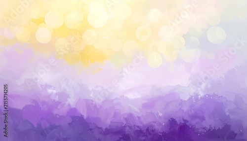 Purple abstract watercolor hills under warm golden light.