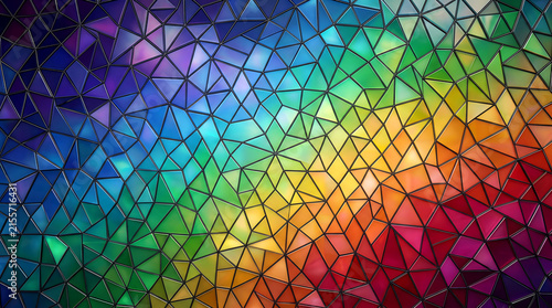 Geometric glass mosaic stained background with vibrant rainbow spectrum and colorful and abstract