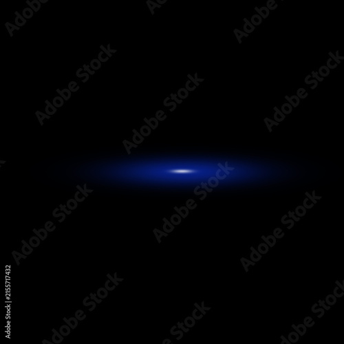 Collection of abstract, minimalist glowing blue light elements isolated against a deep black background