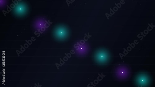 Abstract Motion Background Featuring Glowing Teal and Purple Pulsing Orbs