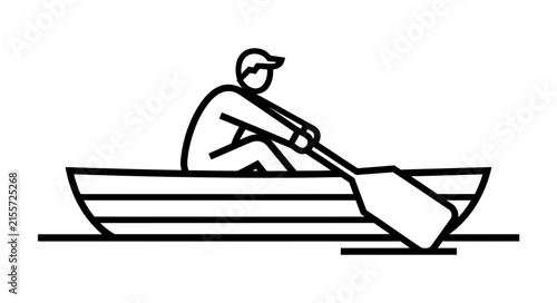 Minimalist Linear Icon Illustration of a Person Rowing a Small Boat on Water