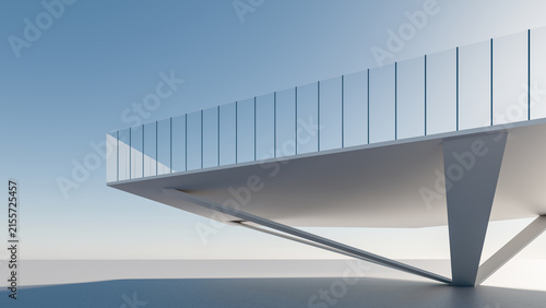 Modern Glass Building Cantilever Facade, Blue Sky White Architecture, Contemporary Minimalist Exterior Design, Futuristic Geometric Structure, Urban Office Tower Background