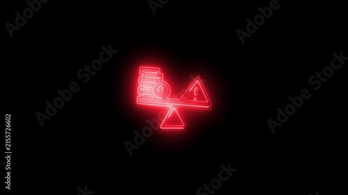 Neon financial risk balancing money and warning sign animation