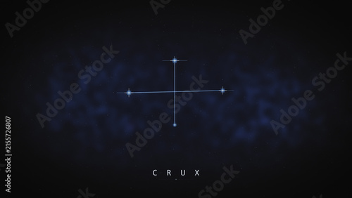 Obraz na płótnie The Crux constellation glows in blue starlight against a deep nebula backdrop with its name labeled below, perfect for astronomy education content and space-themed marketing