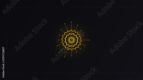 Golden geometric sun symbol animating on a dark minimalist background