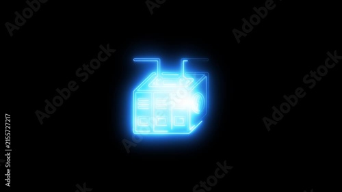 Glowing neon server rack animation for data center and cloud computing concepts