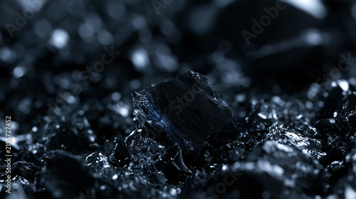 Close Up View of Black Coal Lump in Dark Environment