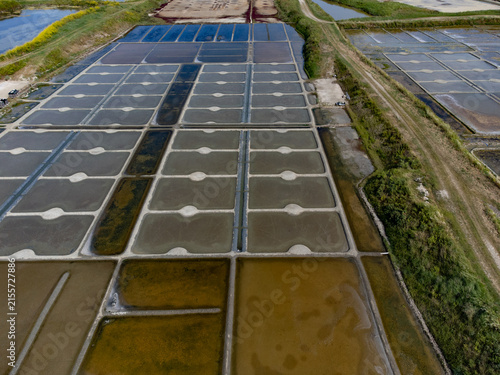 Foto Aerial drone view of colorful saltpans in Guérande, Brittany, traditional salt h