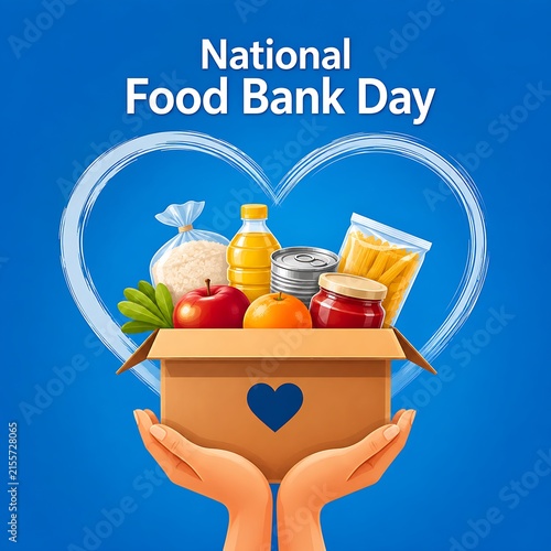 Hands holding food box for national food bank day