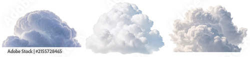 Foto Three ethereal, fluffy cumulus cloud formations with soft light and varying textures