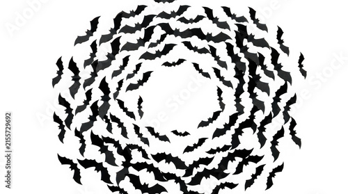 Swarm of black paper bats flying in a circle isolated on transparent background
