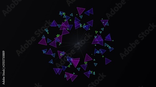 Abstract Geometric Animation of Rotating Neon Triangles on Black Background