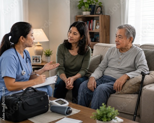Family caregiver speaking with home health nurse