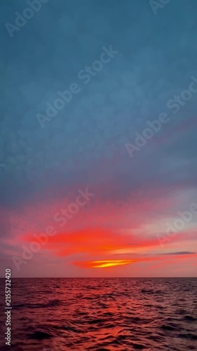 Beautiful Sunset Over the Sea of Japan, Vertical 4K Ocean Landscape with Copy Space 01