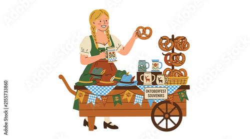 Woman Selling Traditional Souvenirs at a Festive Market Stall