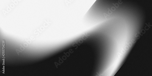 Monochrome abstract background with soft white gradient waves and distressed noise grain texture on black.