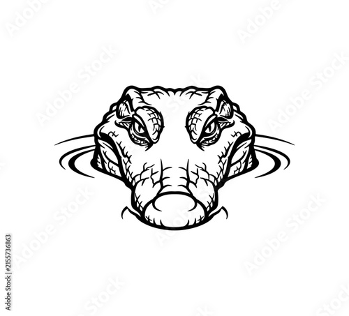 Close-up sketch of an alligator's head emerging from water, conveying danger and wild nature in a menacing style.