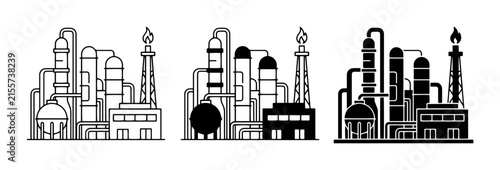 Industrial Refinery Icons, Oil Gas Plant Graphics, Chemical Factory Illustrations