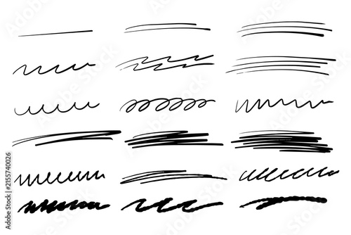 シンプルな手書きライン素材セット 黒
