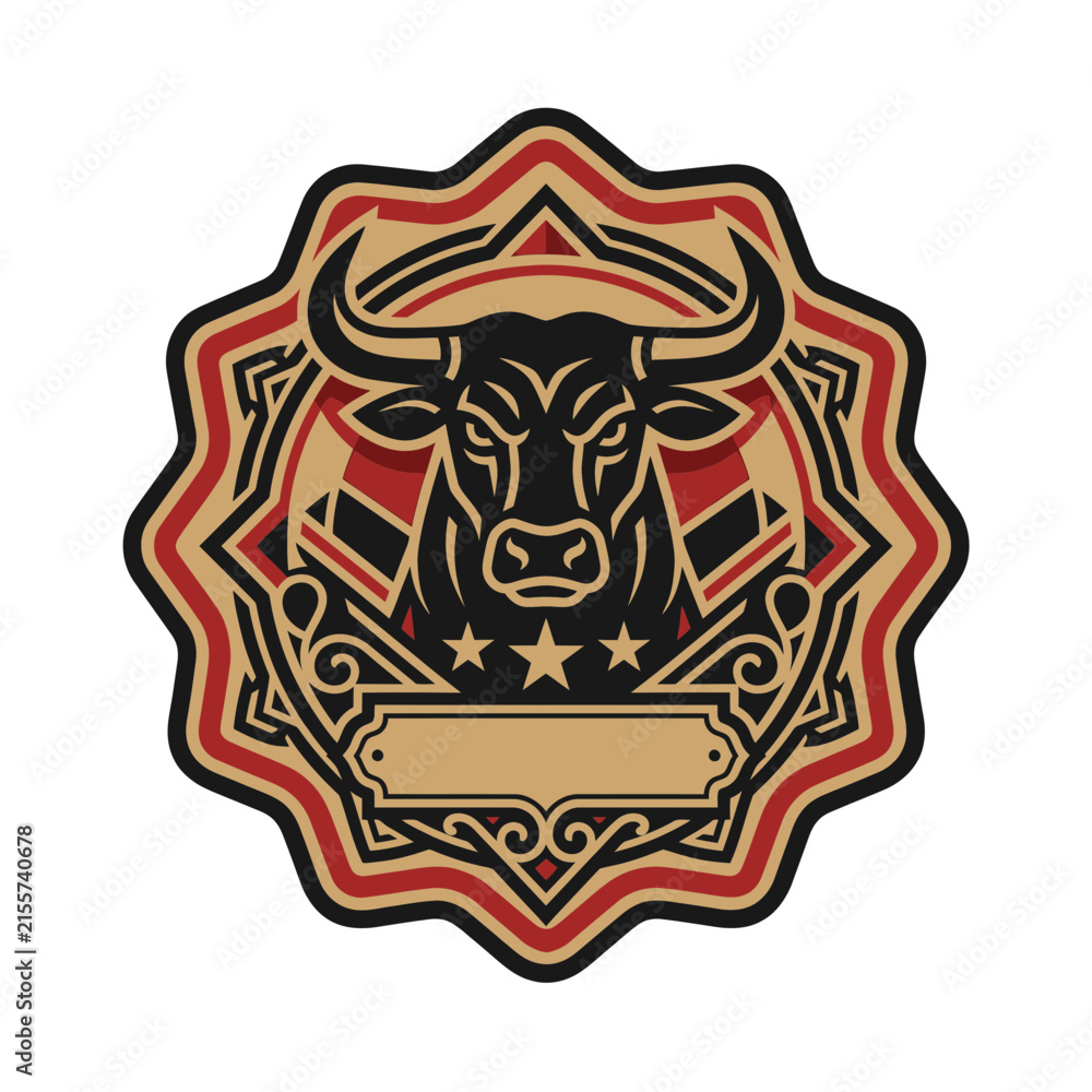 Obraz premium Bull head mascot inside decorative vintage frame.