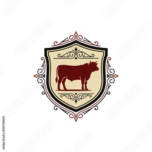 Bull silhouette in elegant vintage ornamental frame.