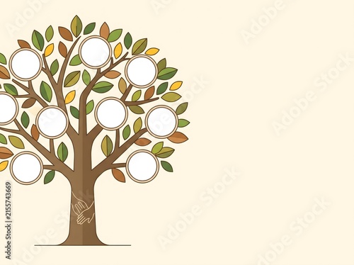 Family tree illustration, genealogy chart with photo frames, lineage diagram