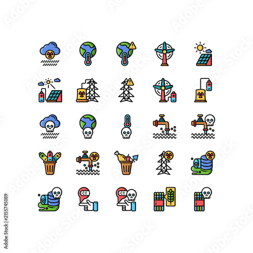 global climate change outline colored icon and illustration